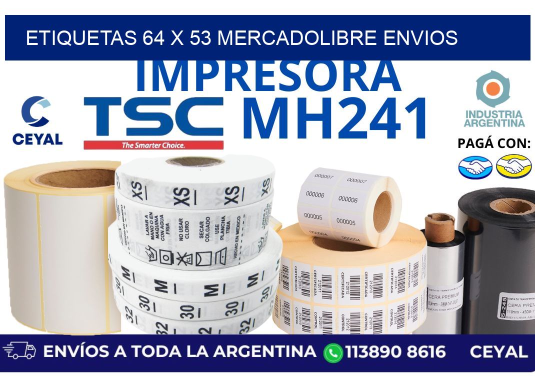etiquetas 64 x 53 mercadolibre envios