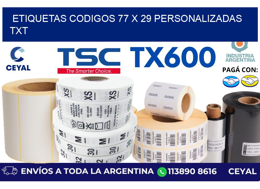 etiquetas codigos 77 x 29 personalizadas txt