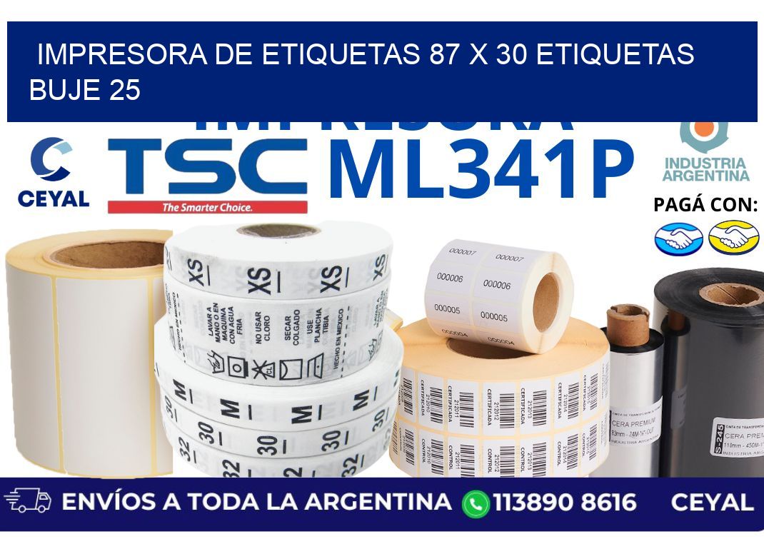 impresora de etiquetas 87 x 30 etiquetas buje 25