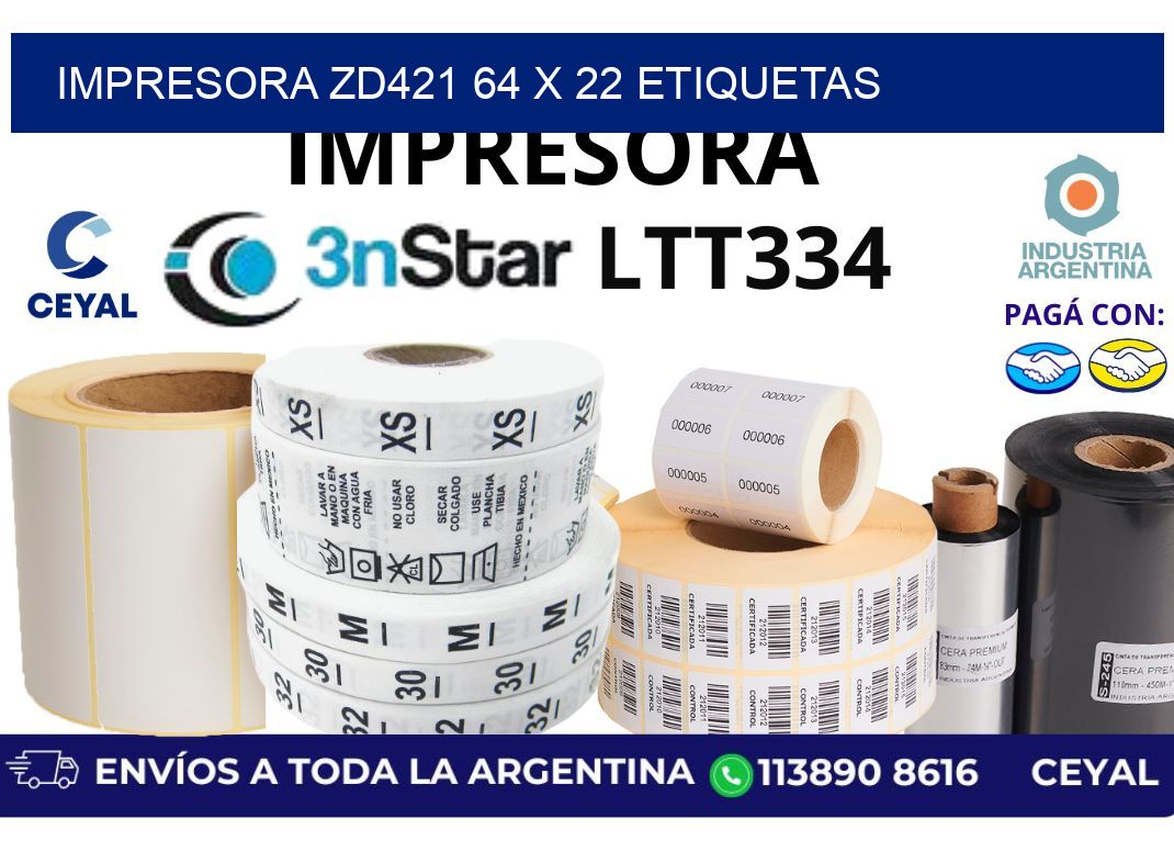 impresora zd421 64 x 22 etiquetas