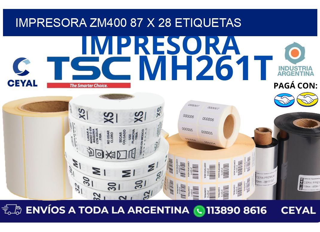 impresora zm400 87 x 28 etiquetas