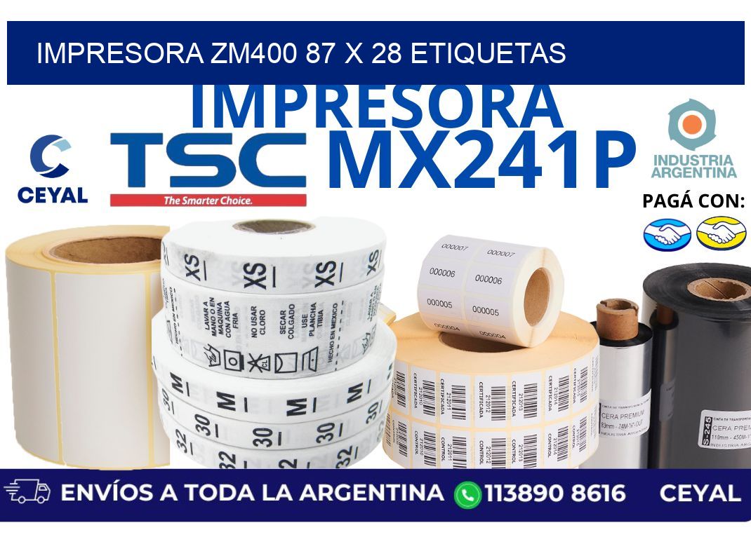 impresora zm400 87 x 28 etiquetas