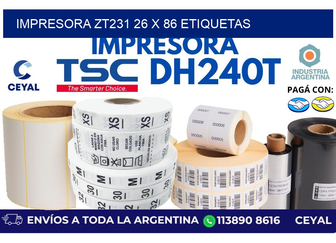 impresora zt231 26 x 86 etiquetas