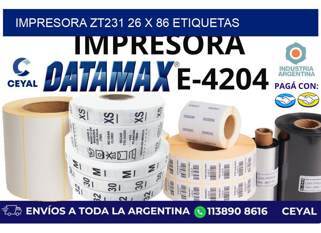 impresora zt231 26 x 86 etiquetas