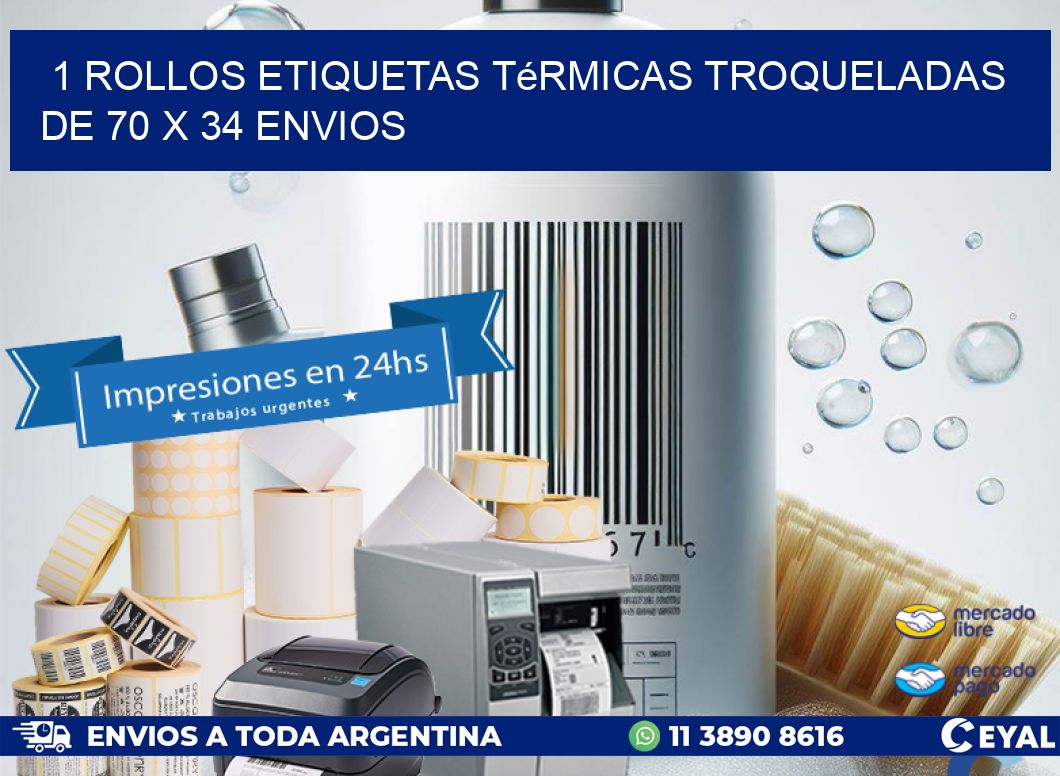 1 Rollos Etiquetas Térmicas Troqueladas De 70 x 34 ENVIOS