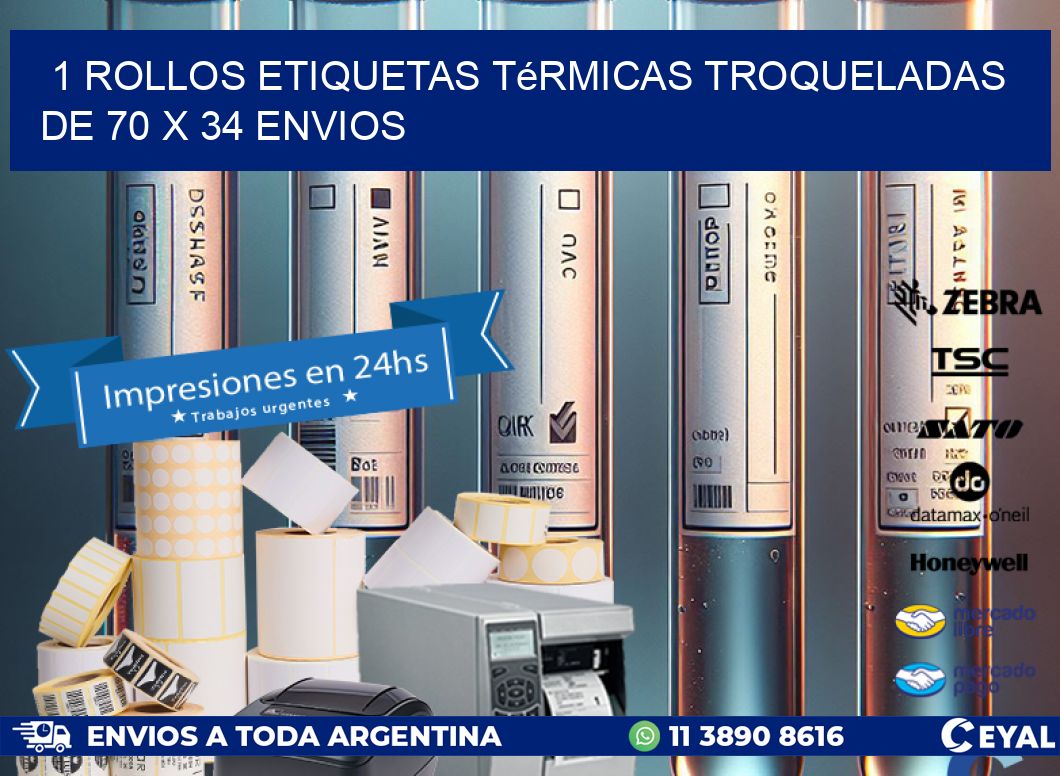 1 Rollos Etiquetas Térmicas Troqueladas De 70 x 34 ENVIOS