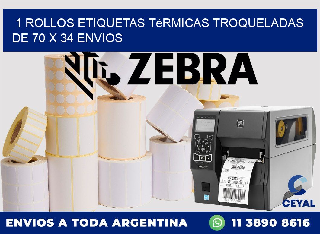1 Rollos Etiquetas Térmicas Troqueladas De 70 x 34 ENVIOS