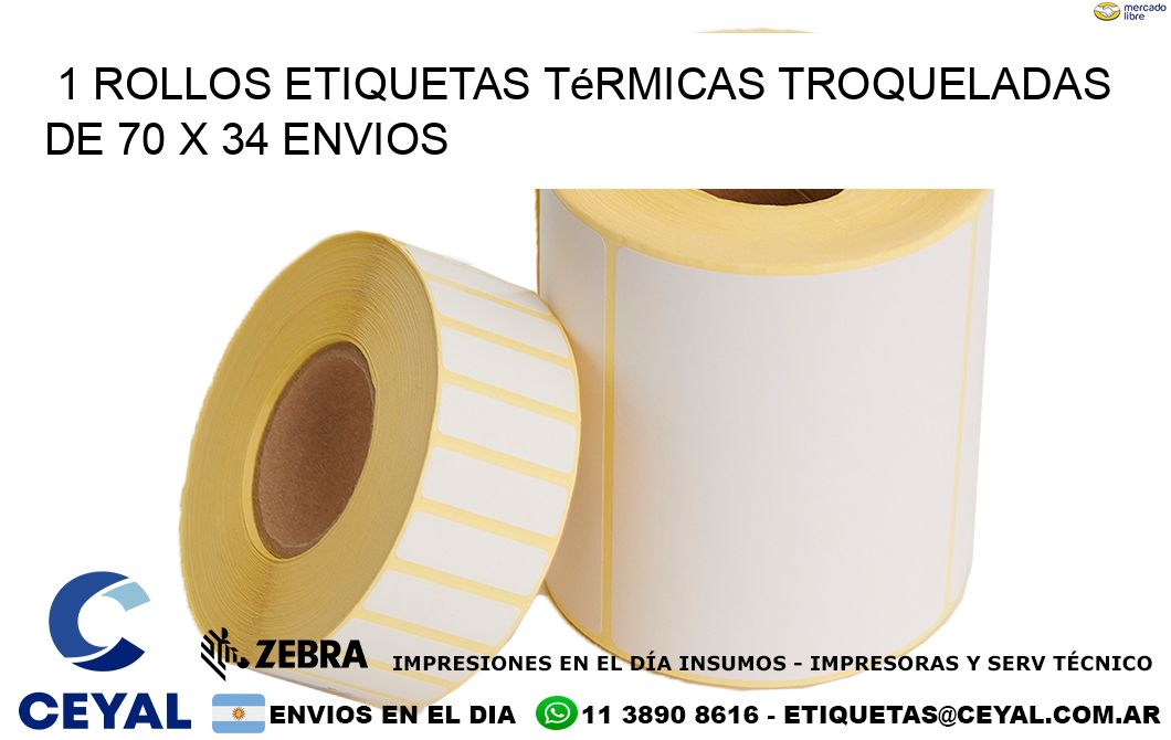 1 Rollos Etiquetas Térmicas Troqueladas De 70 x 34 ENVIOS