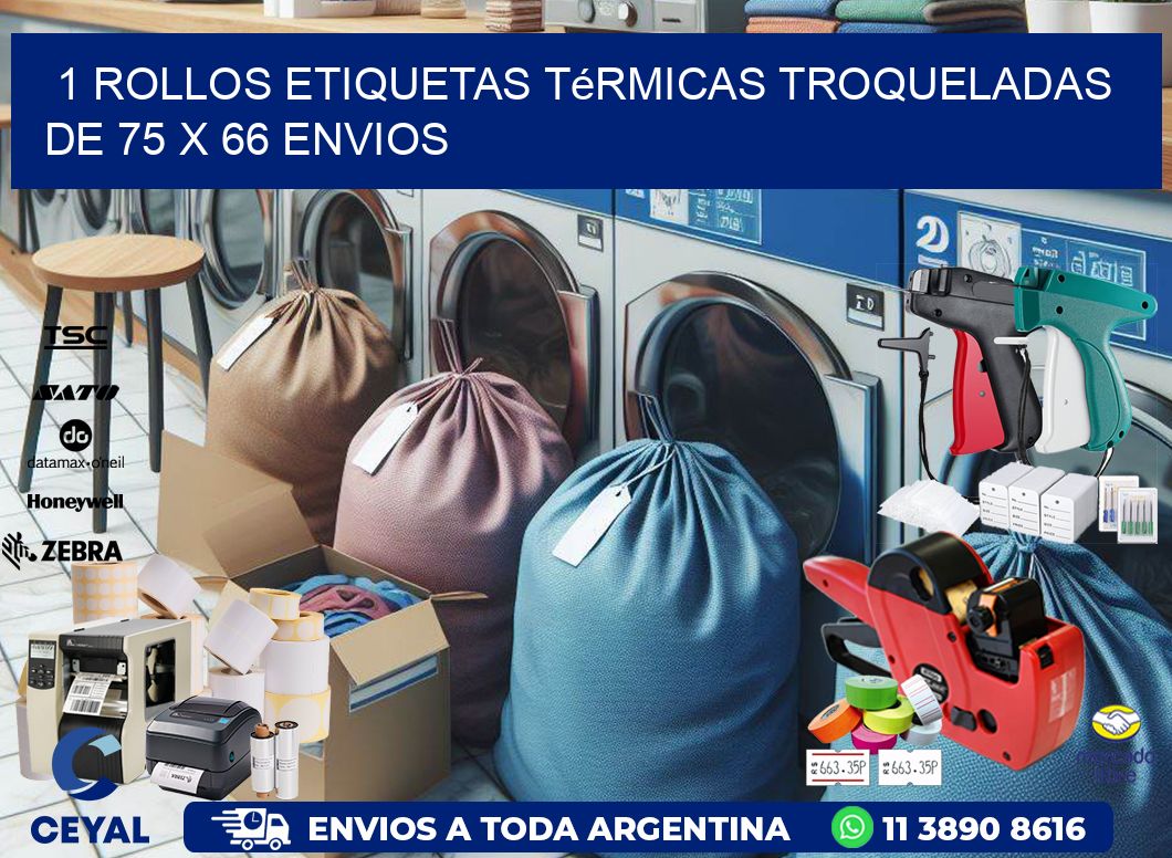 1 Rollos Etiquetas Térmicas Troqueladas De 75 x 66 ENVIOS