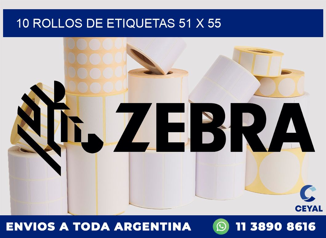 10 ROLLOS DE ETIQUETAS 51 x 55