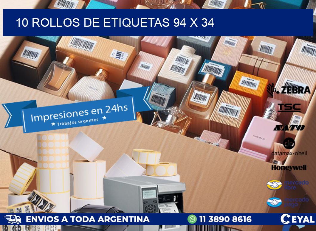 10 ROLLOS DE ETIQUETAS 94 x 34