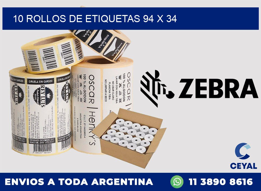 10 ROLLOS DE ETIQUETAS 94 x 34