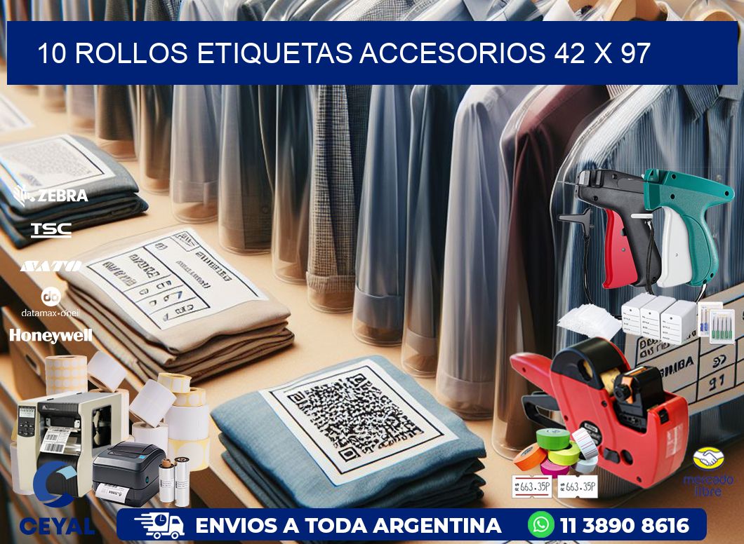 10 ROLLOS ETIQUETAS ACCESORIOS 42 x 97