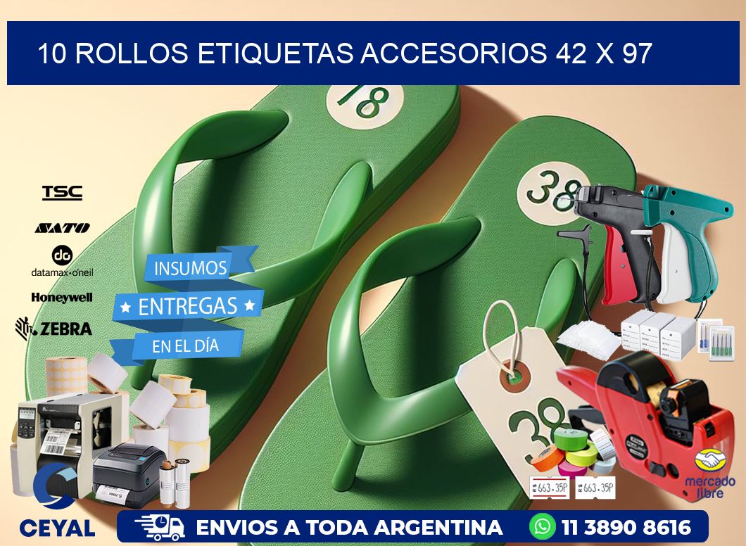 10 ROLLOS ETIQUETAS ACCESORIOS 42 x 97