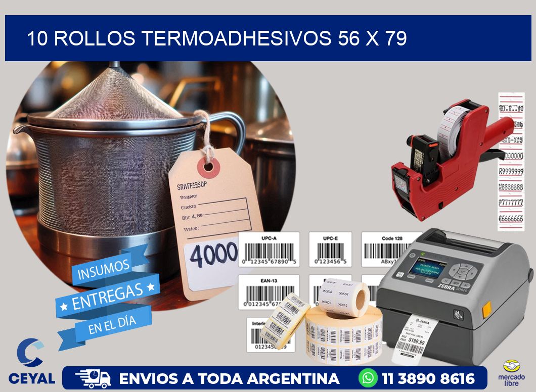 10 ROLLOS TERMOADHESIVOS 56 x 79