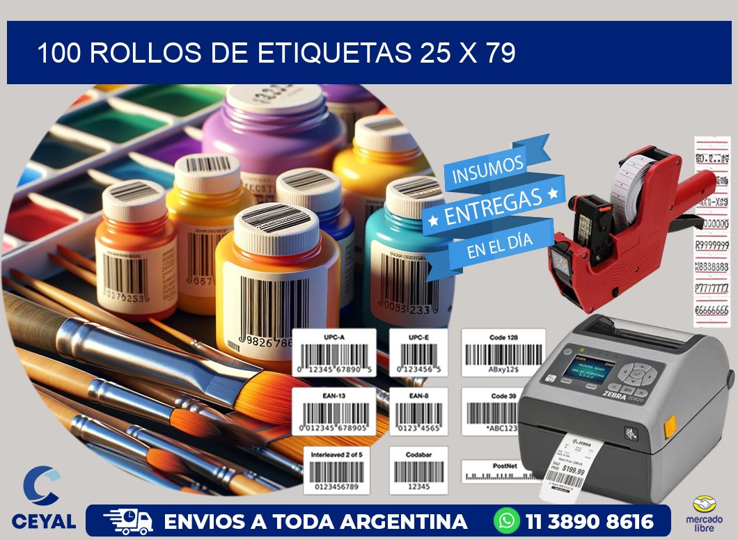 100 ROLLOS DE ETIQUETAS 25 x 79