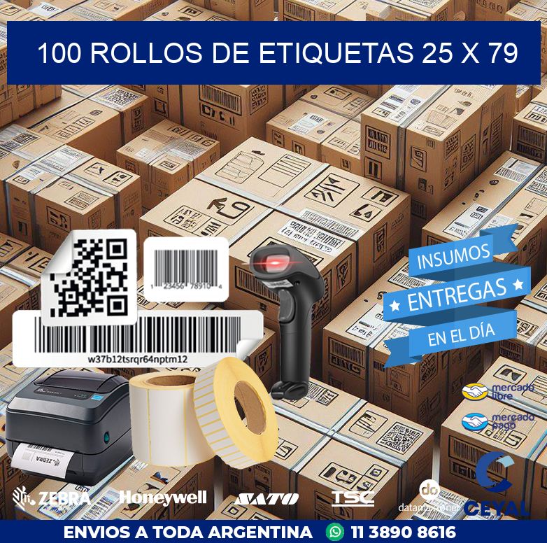 100 ROLLOS DE ETIQUETAS 25 x 79