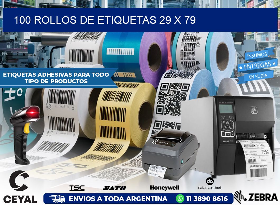 100 ROLLOS DE ETIQUETAS 29 x 79