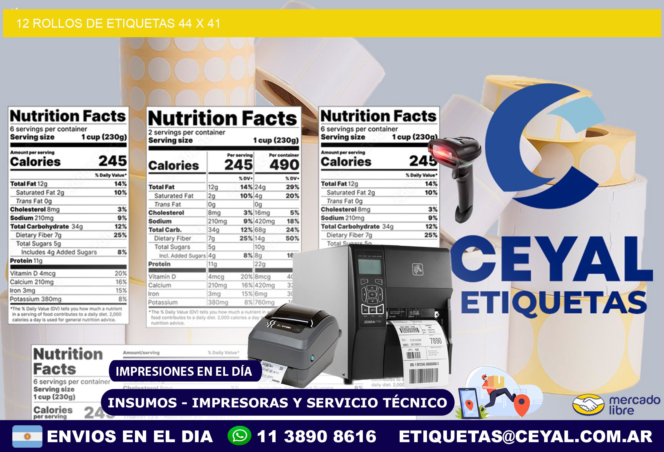 12 ROLLOS DE ETIQUETAS 44 x 41