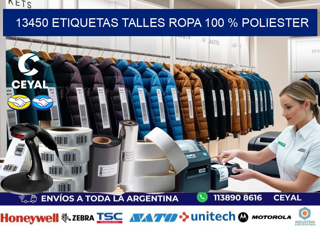 13450 ETIQUETAS TALLES ROPA 100 % POLIESTER