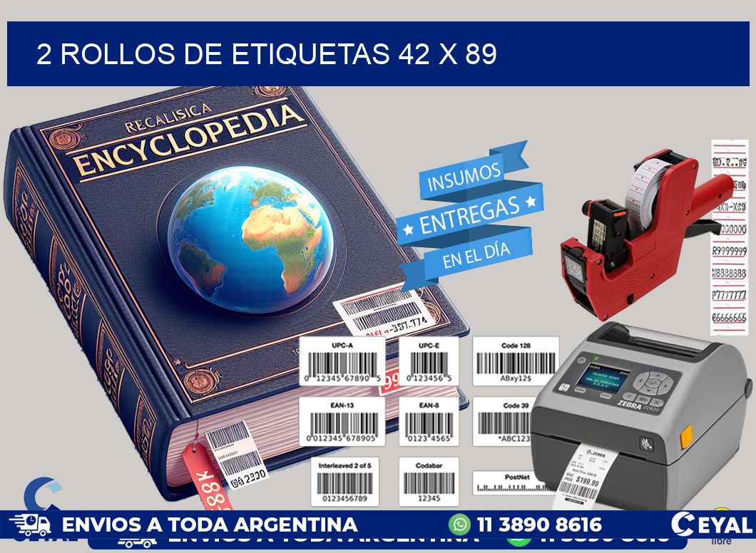 2 ROLLOS DE ETIQUETAS 42 x 89