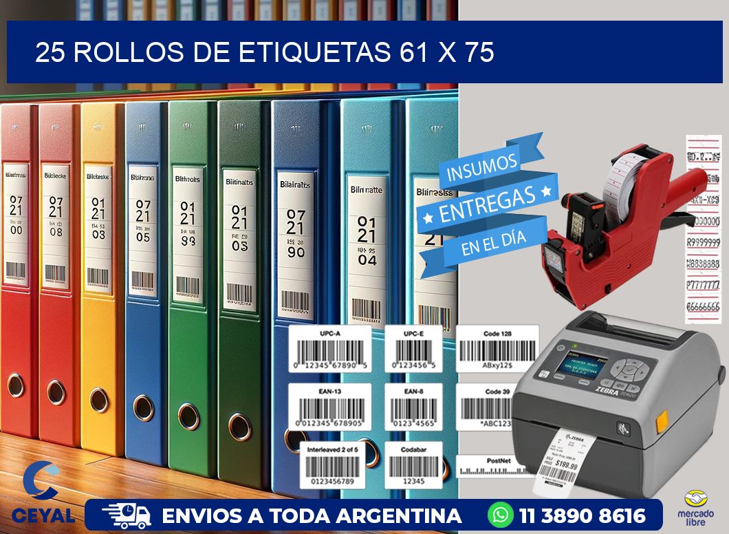 25 ROLLOS DE ETIQUETAS 61 x 75