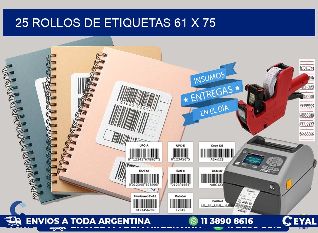 25 ROLLOS DE ETIQUETAS 61 x 75