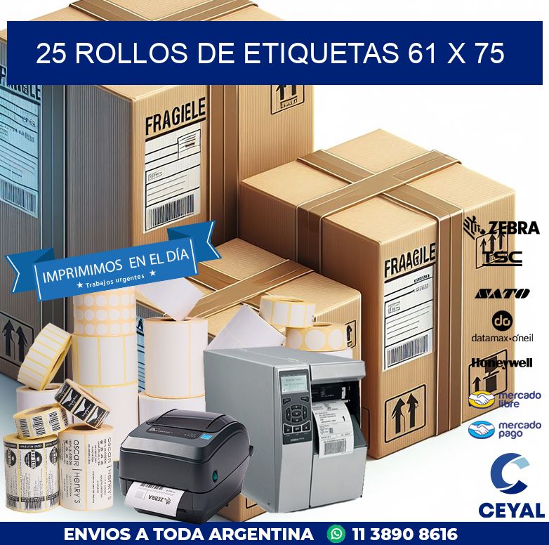 25 ROLLOS DE ETIQUETAS 61 x 75
