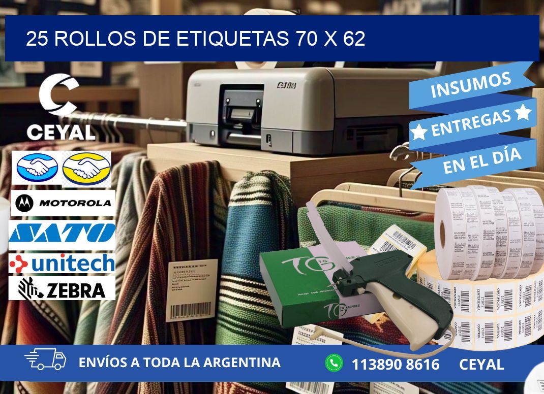 25 ROLLOS DE ETIQUETAS 70 x 62