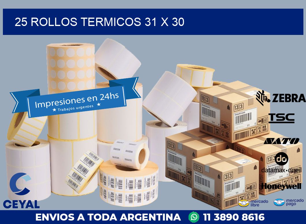 25 ROLLOS TERMICOS 31 x 30
