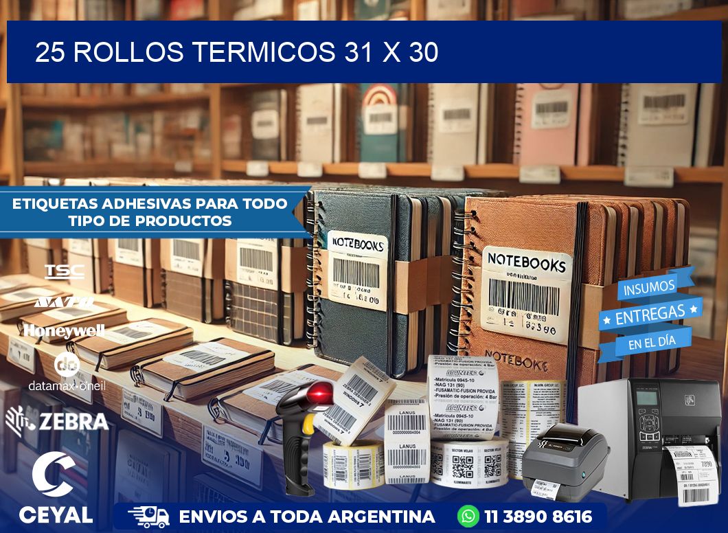 25 ROLLOS TERMICOS 31 x 30