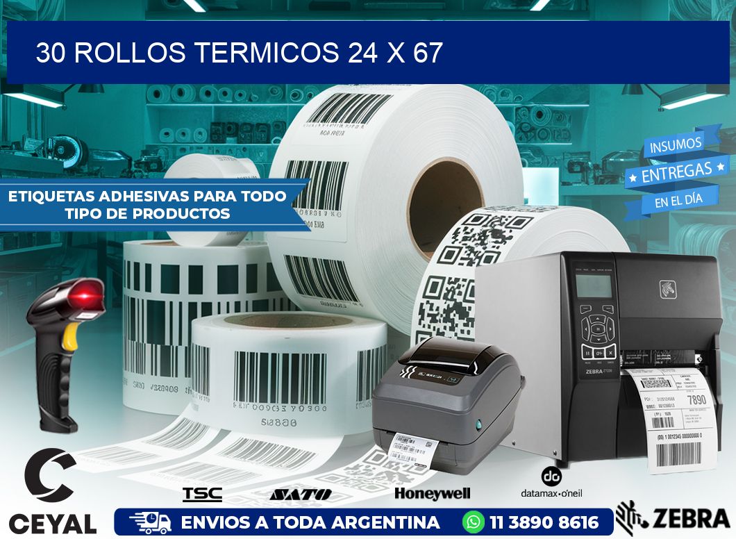 30 ROLLOS TERMICOS 24 x 67