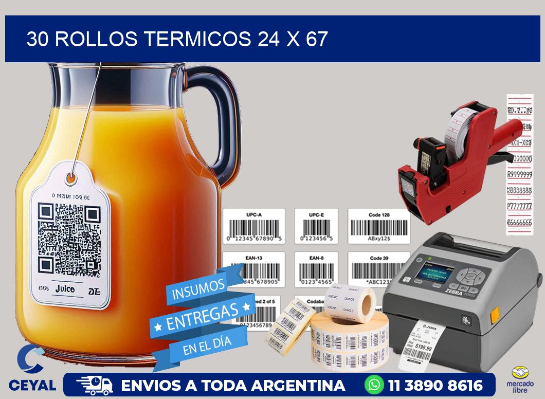 30 ROLLOS TERMICOS 24 x 67