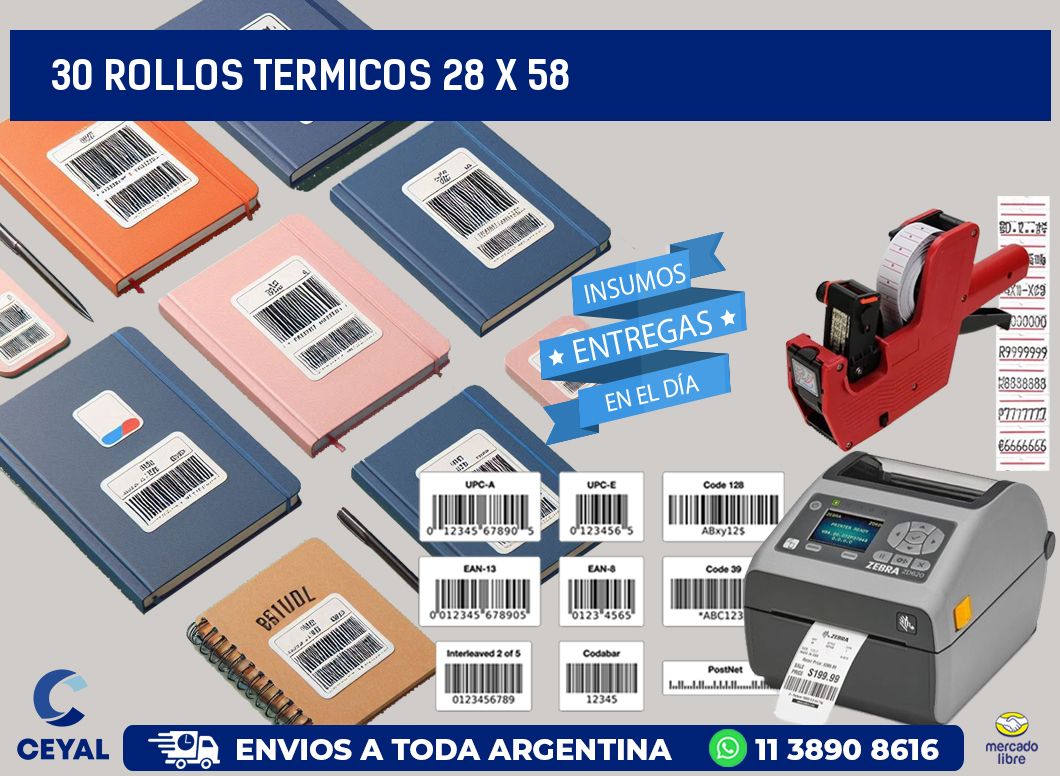 30 ROLLOS TERMICOS 28 x 58