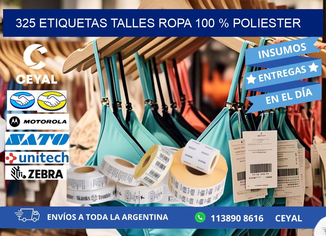 325 ETIQUETAS TALLES ROPA 100 % POLIESTER