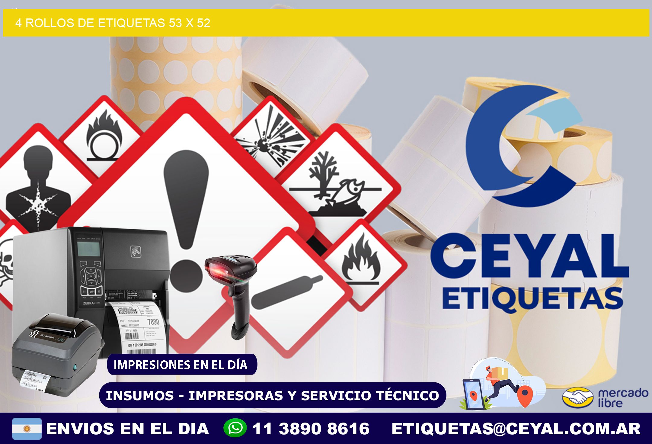 4 ROLLOS DE ETIQUETAS 53 x 52