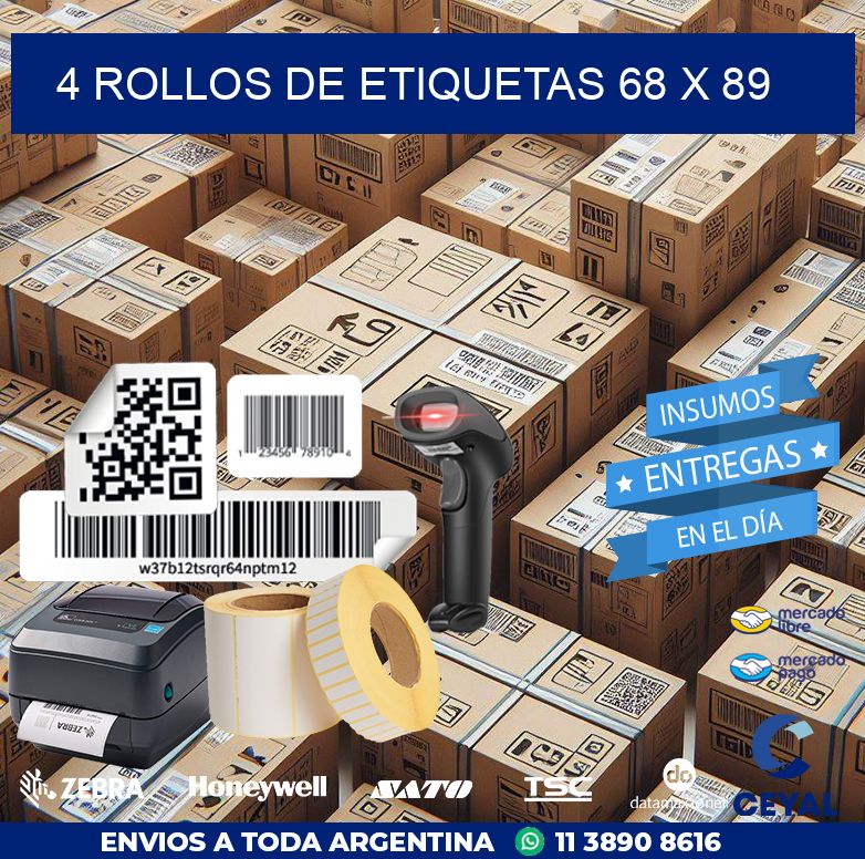 4 ROLLOS DE ETIQUETAS 68 x 89