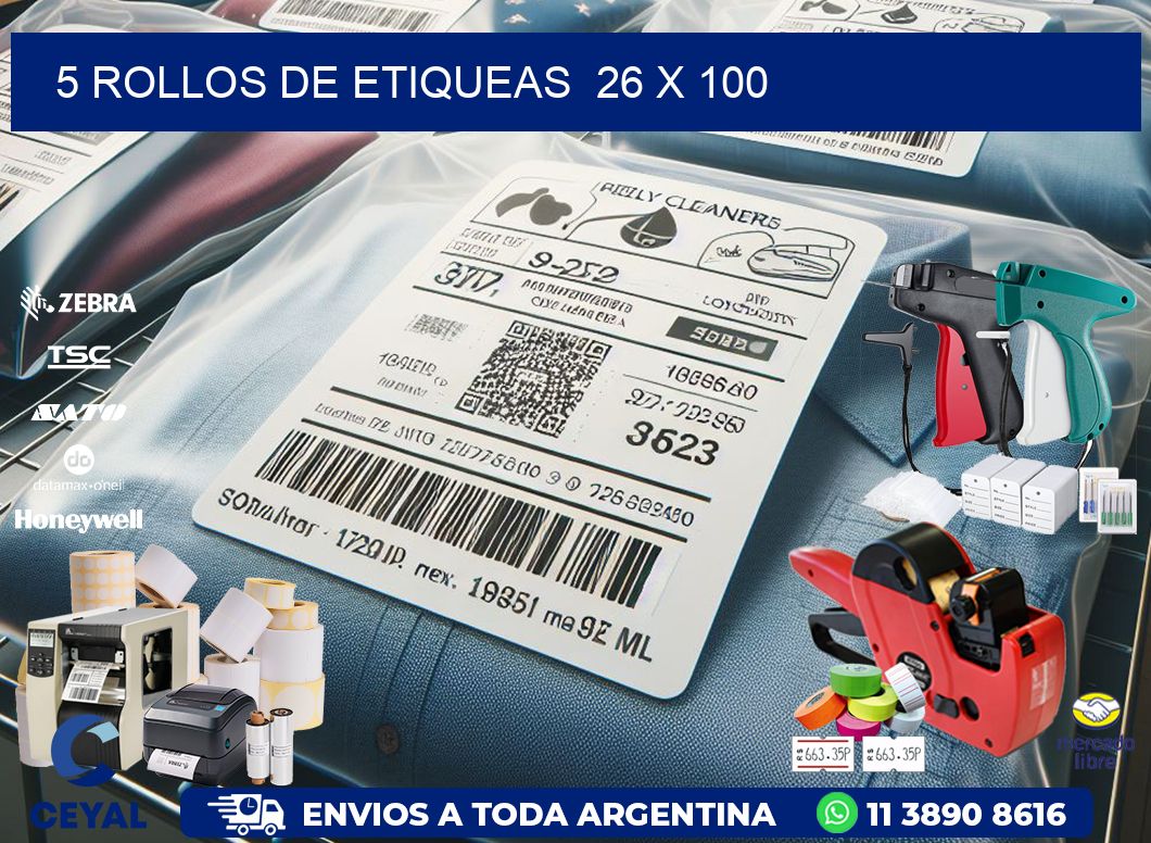 5 ROLLOS DE ETIQUEAS 26 x 100