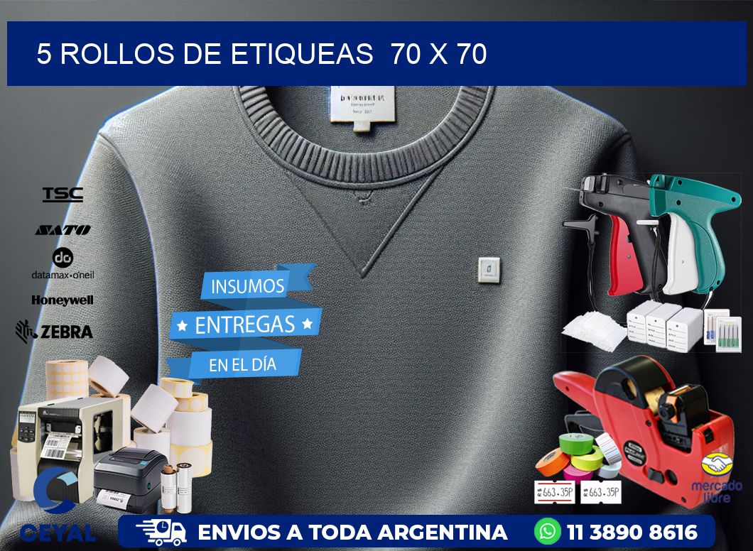 5 ROLLOS DE ETIQUEAS 70 x 70