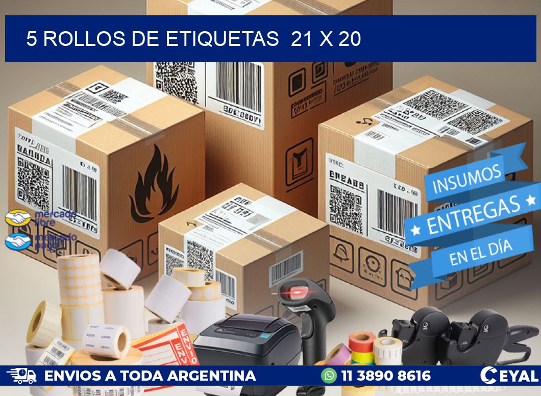 5 ROLLOS DE ETIQUETAS  21 x 20
