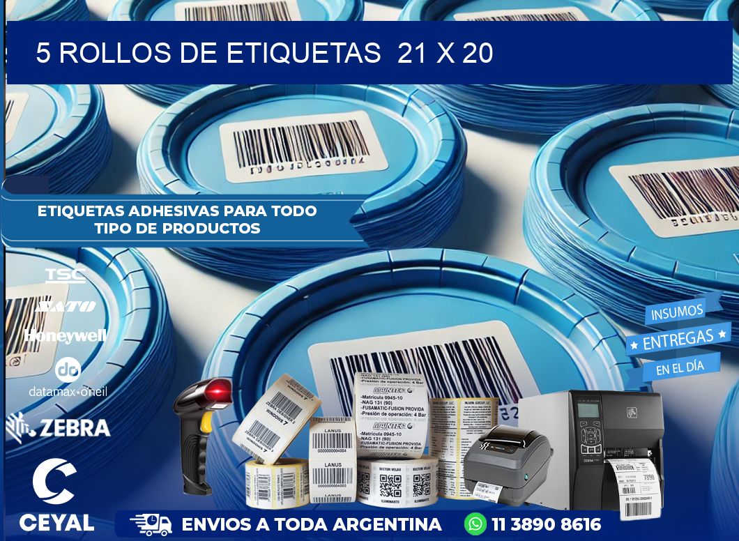 5 ROLLOS DE ETIQUETAS  21 x 20