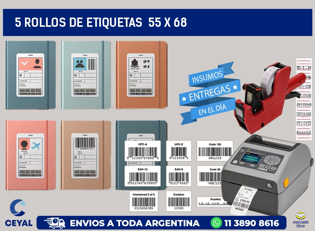 5 ROLLOS DE ETIQUETAS  55 x 68