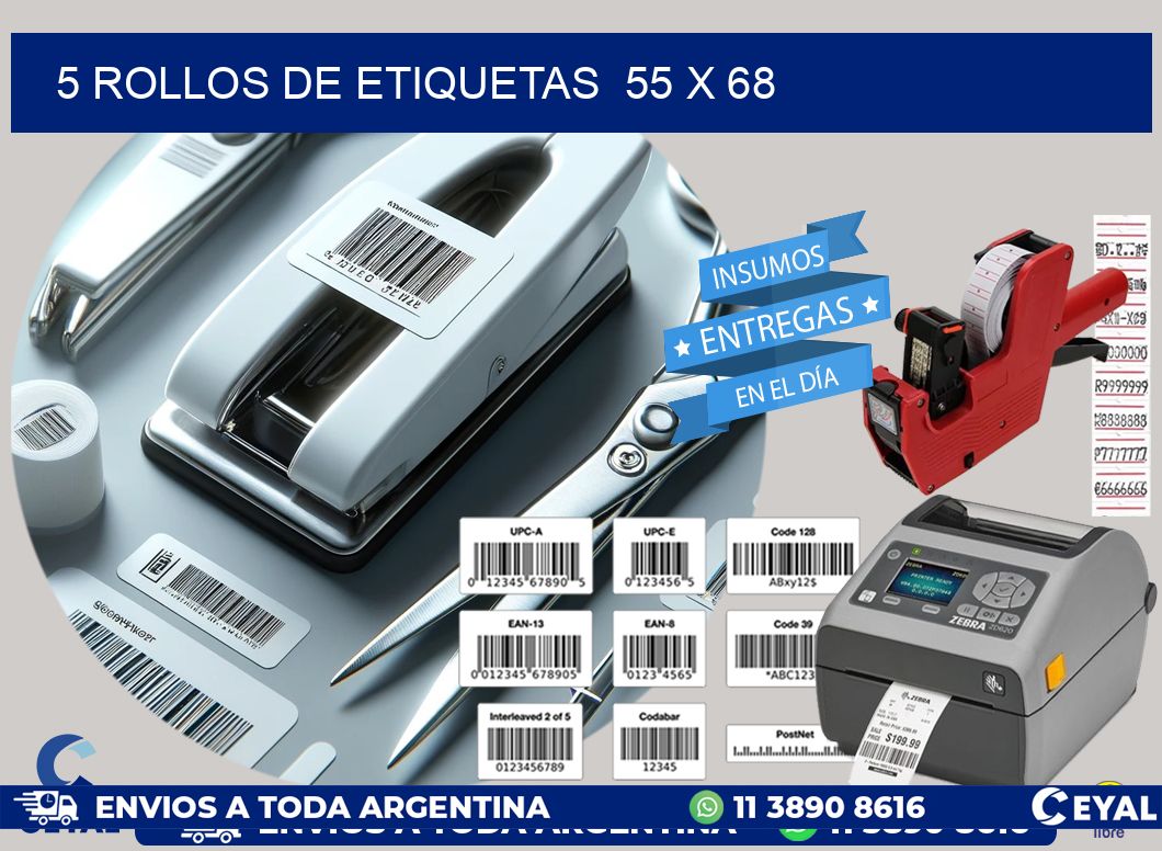 5 ROLLOS DE ETIQUETAS  55 x 68