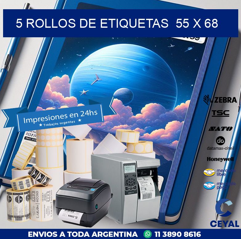 5 ROLLOS DE ETIQUETAS  55 x 68