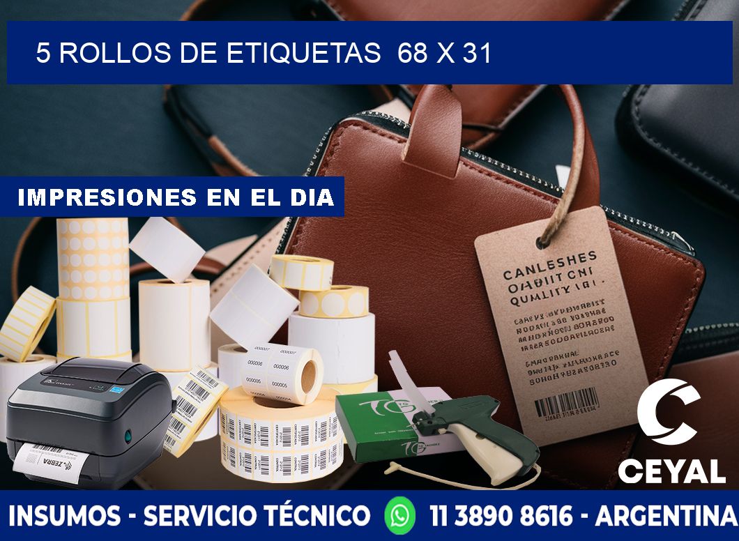 5 ROLLOS DE ETIQUETAS  68 x 31