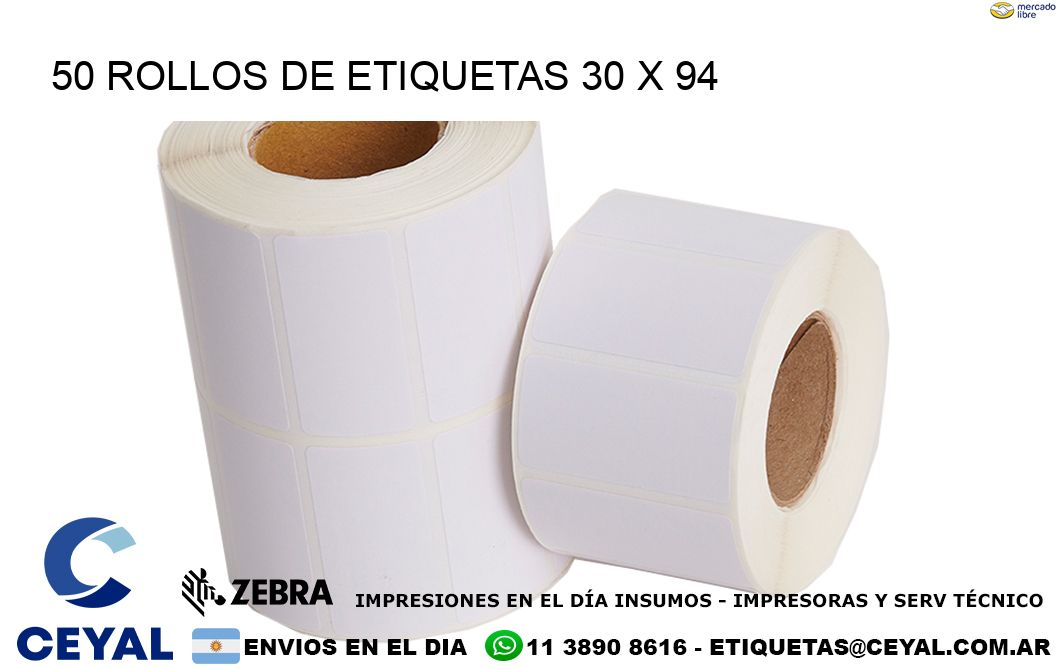 50 ROLLOS DE ETIQUETAS 30 x 94