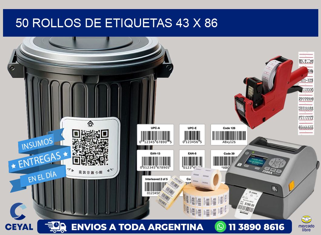 50 ROLLOS DE ETIQUETAS 43 x 86