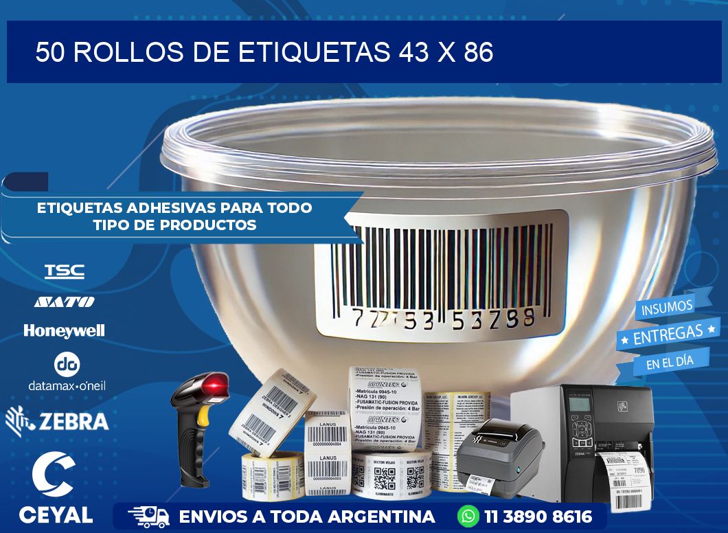 50 ROLLOS DE ETIQUETAS 43 x 86