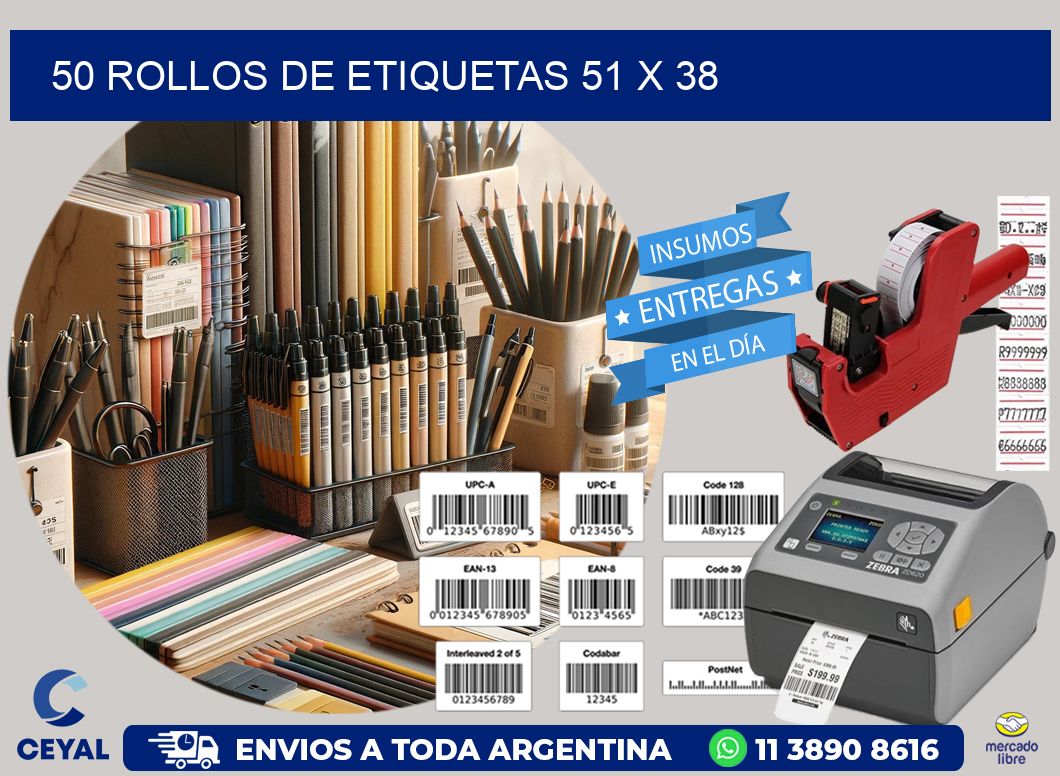 50 ROLLOS DE ETIQUETAS 51 x 38