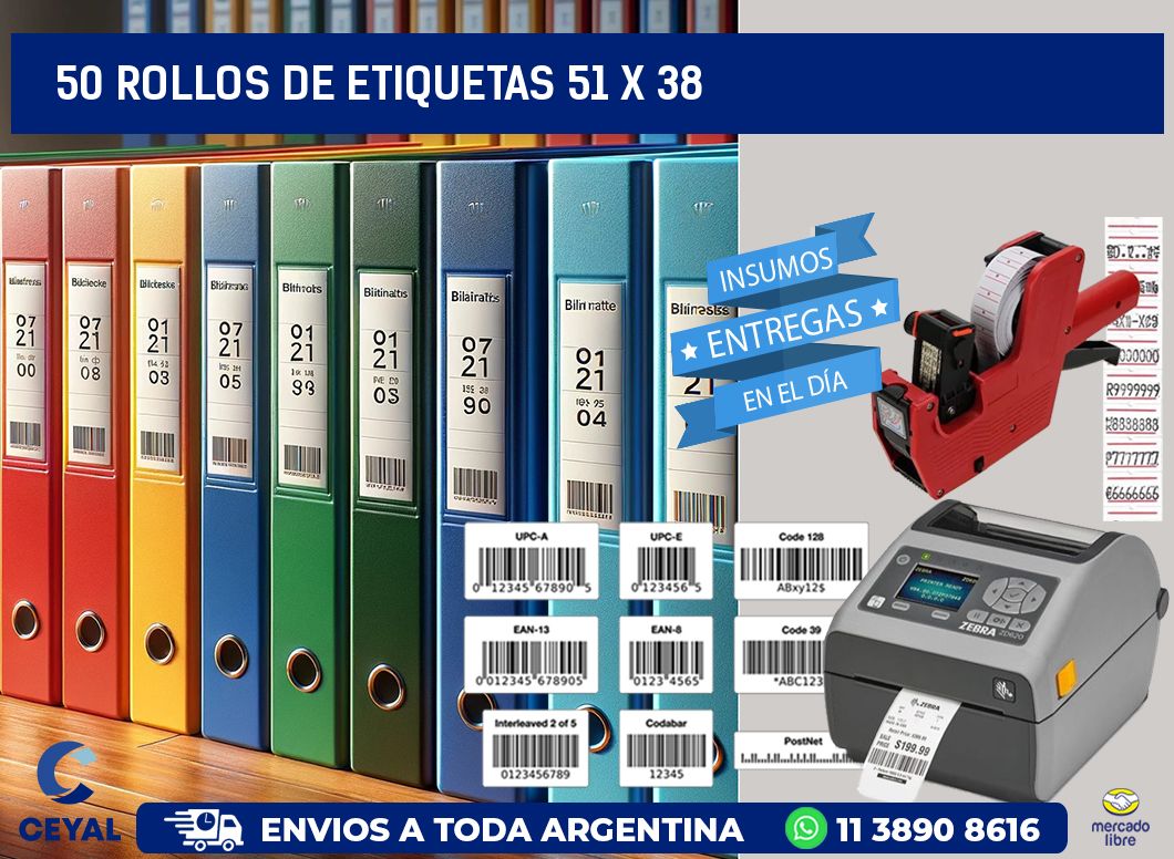 50 ROLLOS DE ETIQUETAS 51 x 38